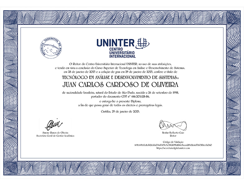 Uninter - Diploma de Análise e Desenvolvimento de Sistemas